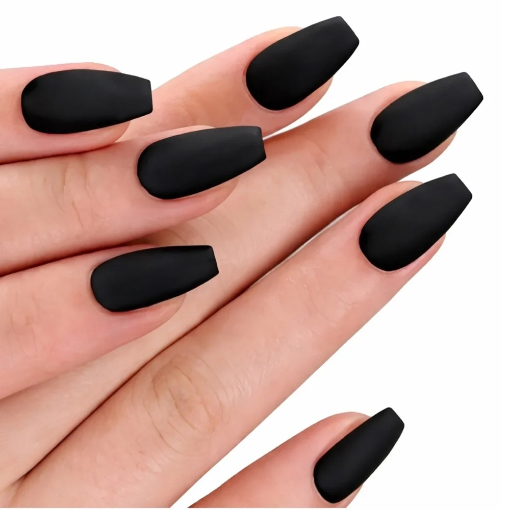 Black Matte Coffin Press-On Nails Medium 24pc Set